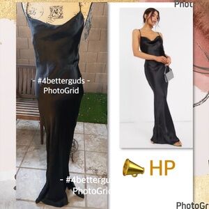 ASOS Design Satin Slip Maxi Strappy Adjust Back Trumpet Cocktail Dress US 6 UK10